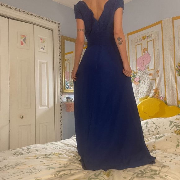 Blue lace greecian bridesmaid formal maxi gown! - Picture 12 of 16